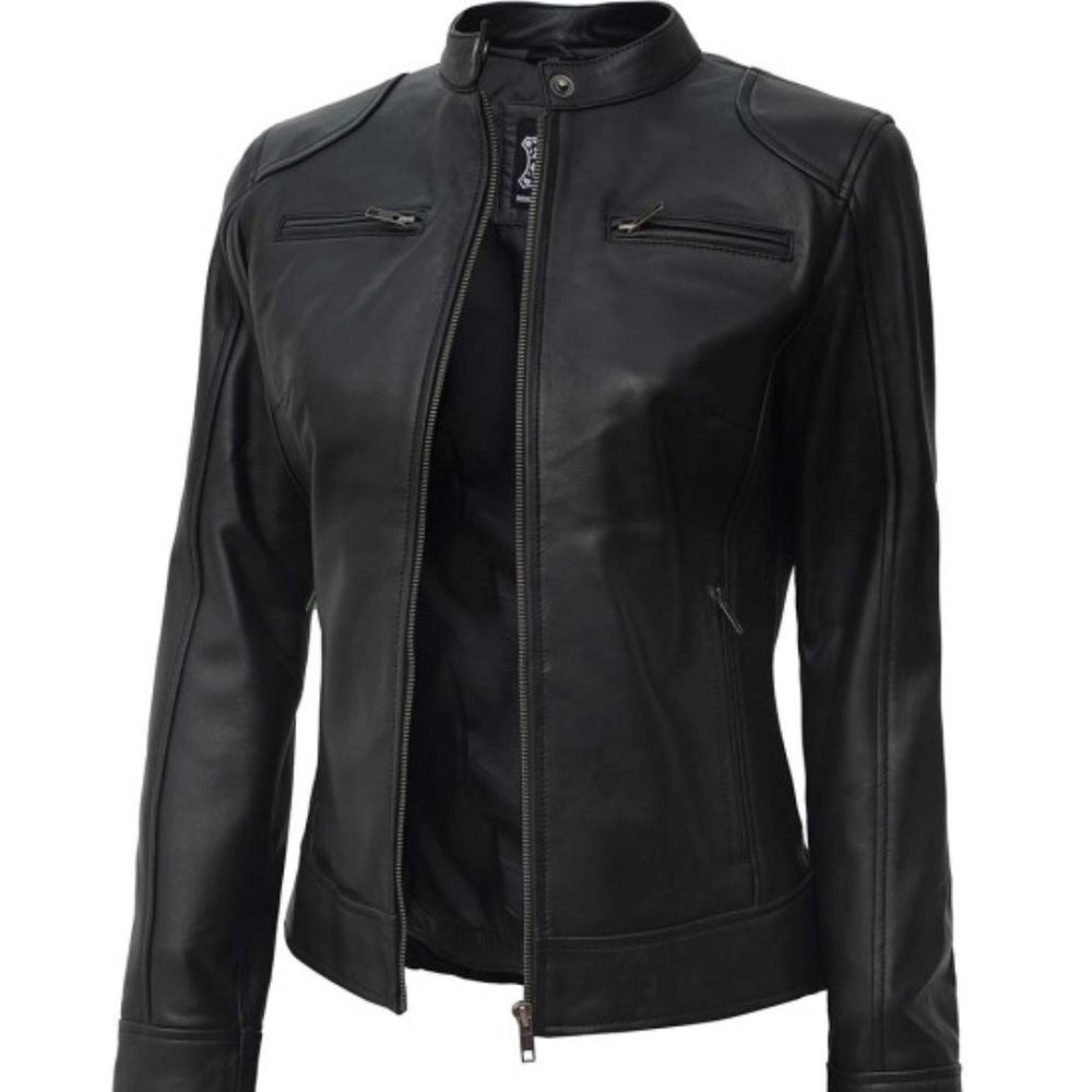 Real Leather dodge Jacket 267423-E Black Women - FCM18